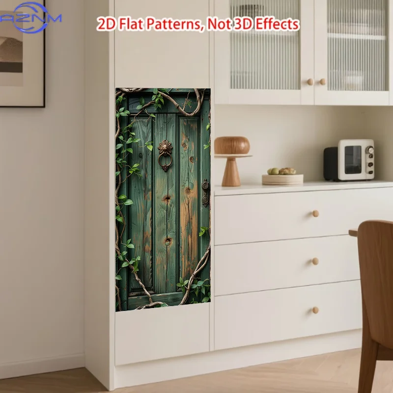 One 2D Flat *cm/*in Trash Can Sticker, Moss Wood Door Knocker with Vine Wrapping Wall Hanging. This Matte Surface Sticker Is S