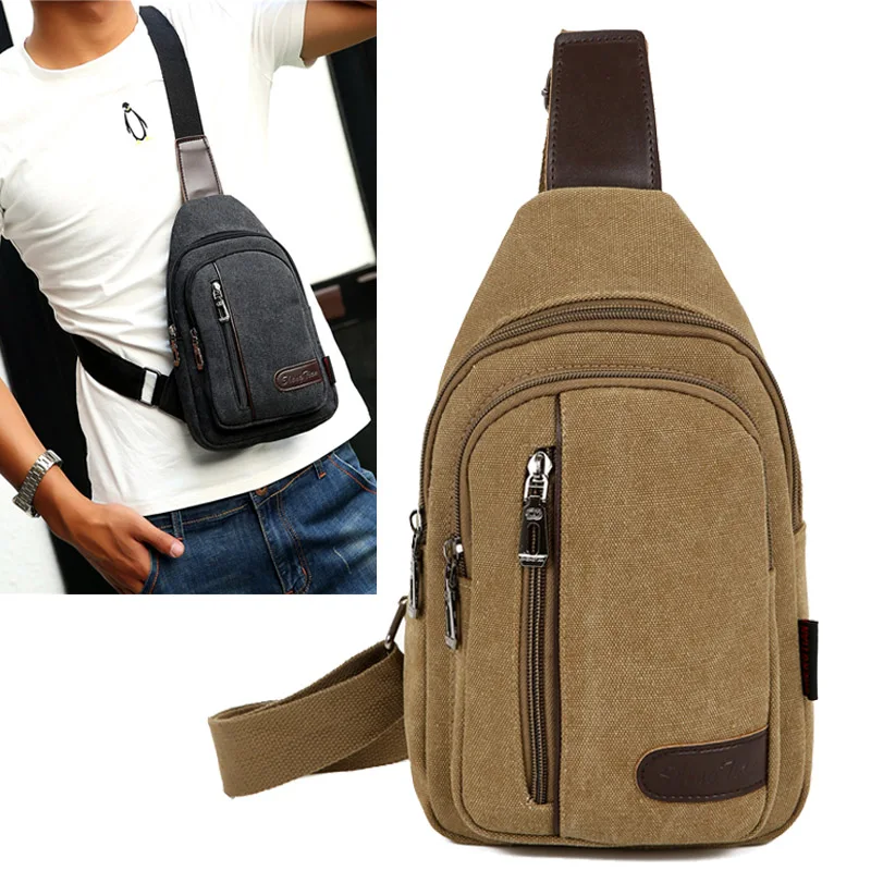 Casual Canvas Crossbody Bag for Men Single Shoulder Sling Bag Leisure Waist Pack Youth Style Zipper Closure Soft Handle