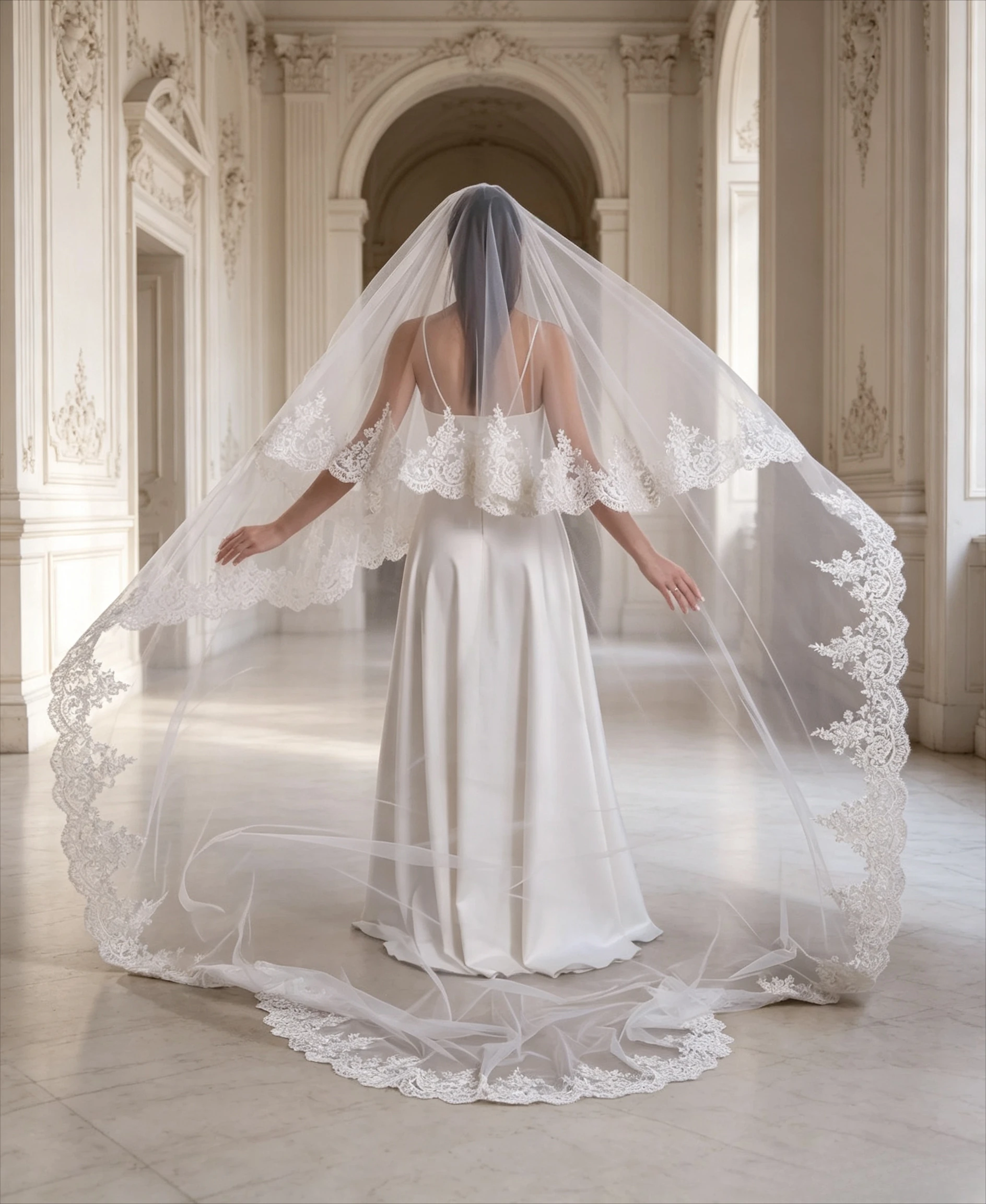 White Ivory Wedding Dress Accessories Occupation Cathedrals Wedding Veil Double Row Mantila Eyelash Lace Soft Tulle Bridal Veil