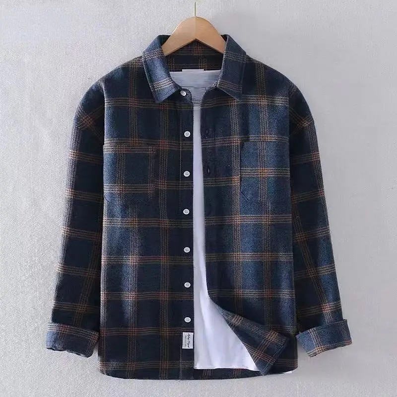 Men's Plaid Shirts Trendy and Casual Long-sleeved Shirt Jacket