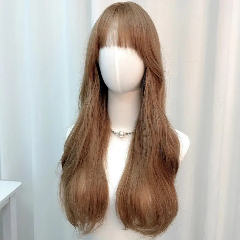 

Wig female summer thin lolita milk tea long curly hair champagne big wave simulation full head wig