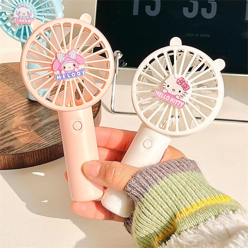 

2024New Sanrios Handheld Fan Anime Kawaii Cinnamoroll Kuromi Cute My Melody Usb Charging Fan Two-Speed Wind Toys for Kids