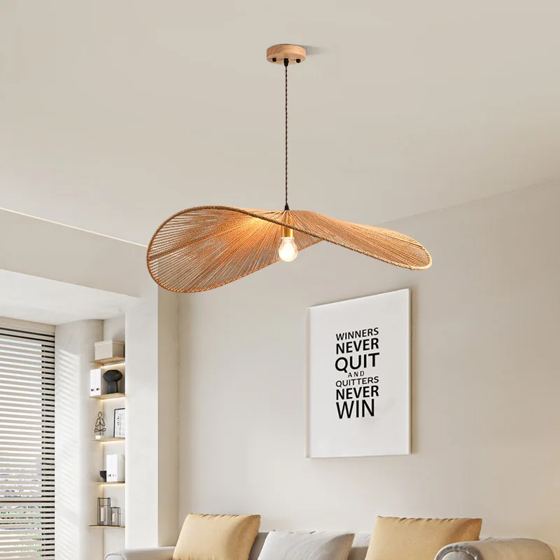 

Living room chandelier rattan new Chinese style tea room zen wabi silent wind straw hat dining room restaurant light