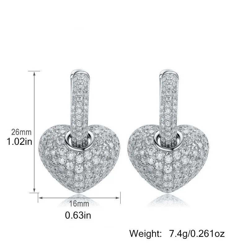 Fashion Heart Pendant Hoop Earrings for Women Exquisite Luxury Cubic Zirconia Temperament Wedding Jewelry Accessories