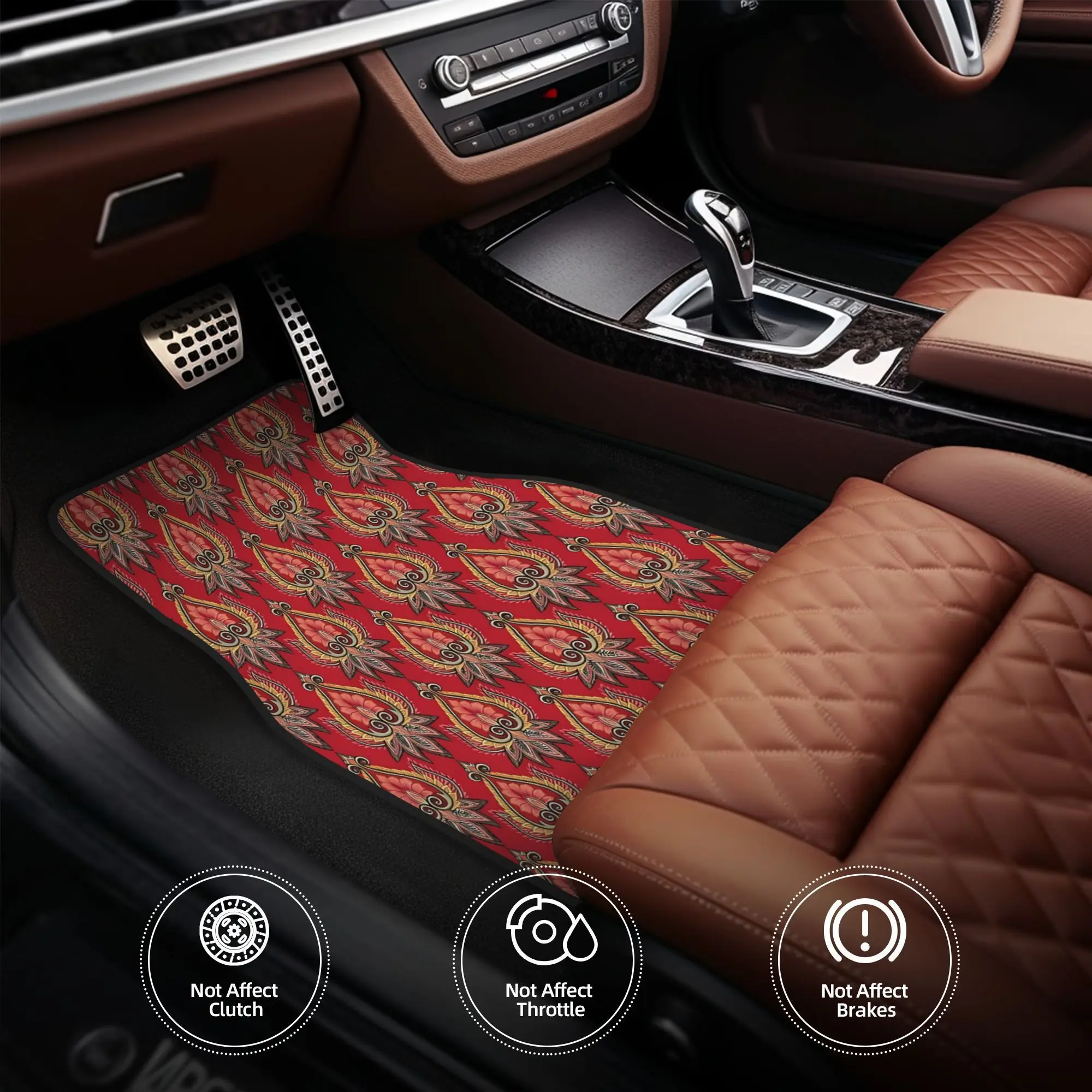 Ethnic Floral Pattern Floral Pattern Ethnic Pattern Red Innovative Four Part Floor Mat Set Designed For Daily Drivers Who Enjoy