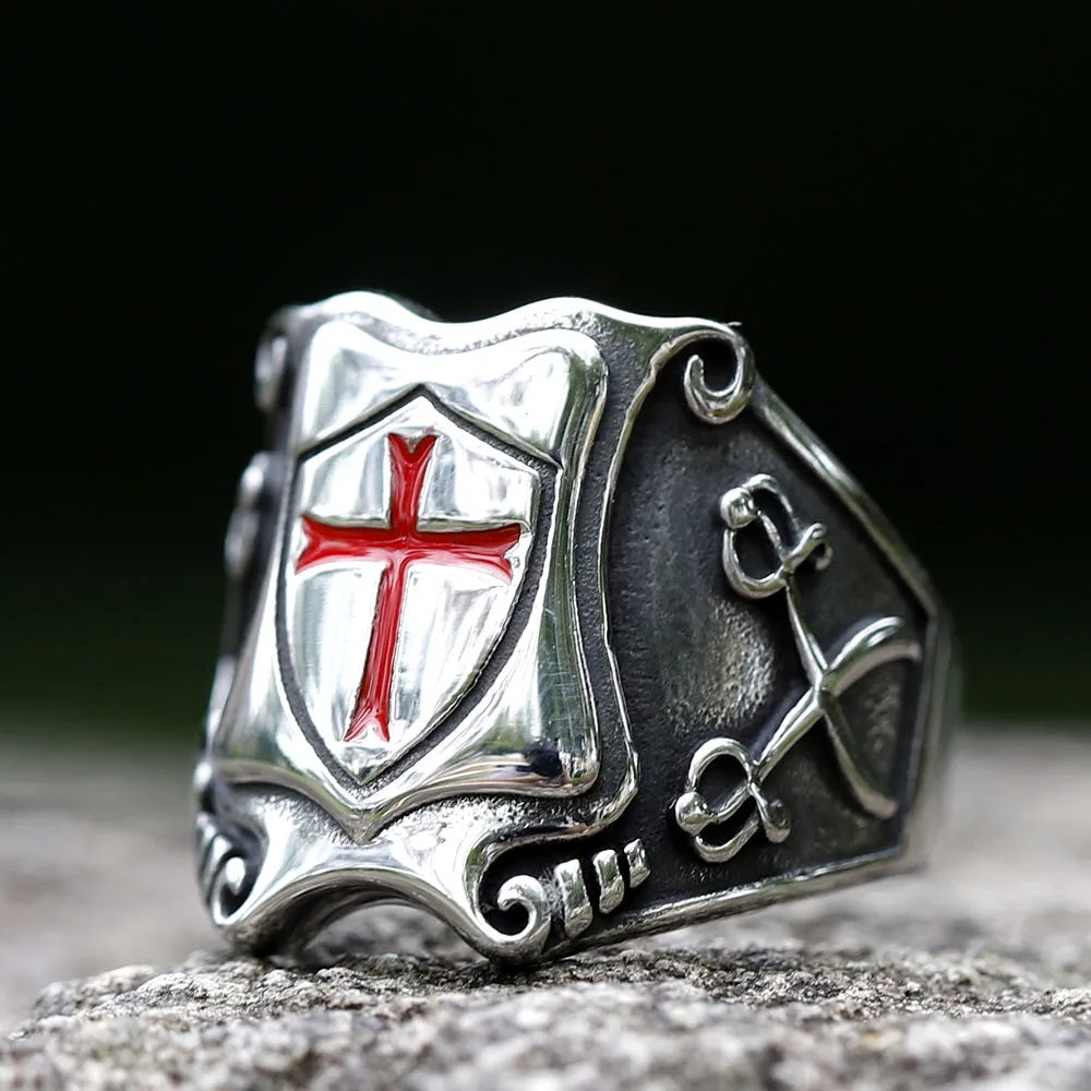 NEW Men\'s 316L stainless-steel rings Knights Templar Red Cross RING for teens Biker Party Jewelry Gift free shipping