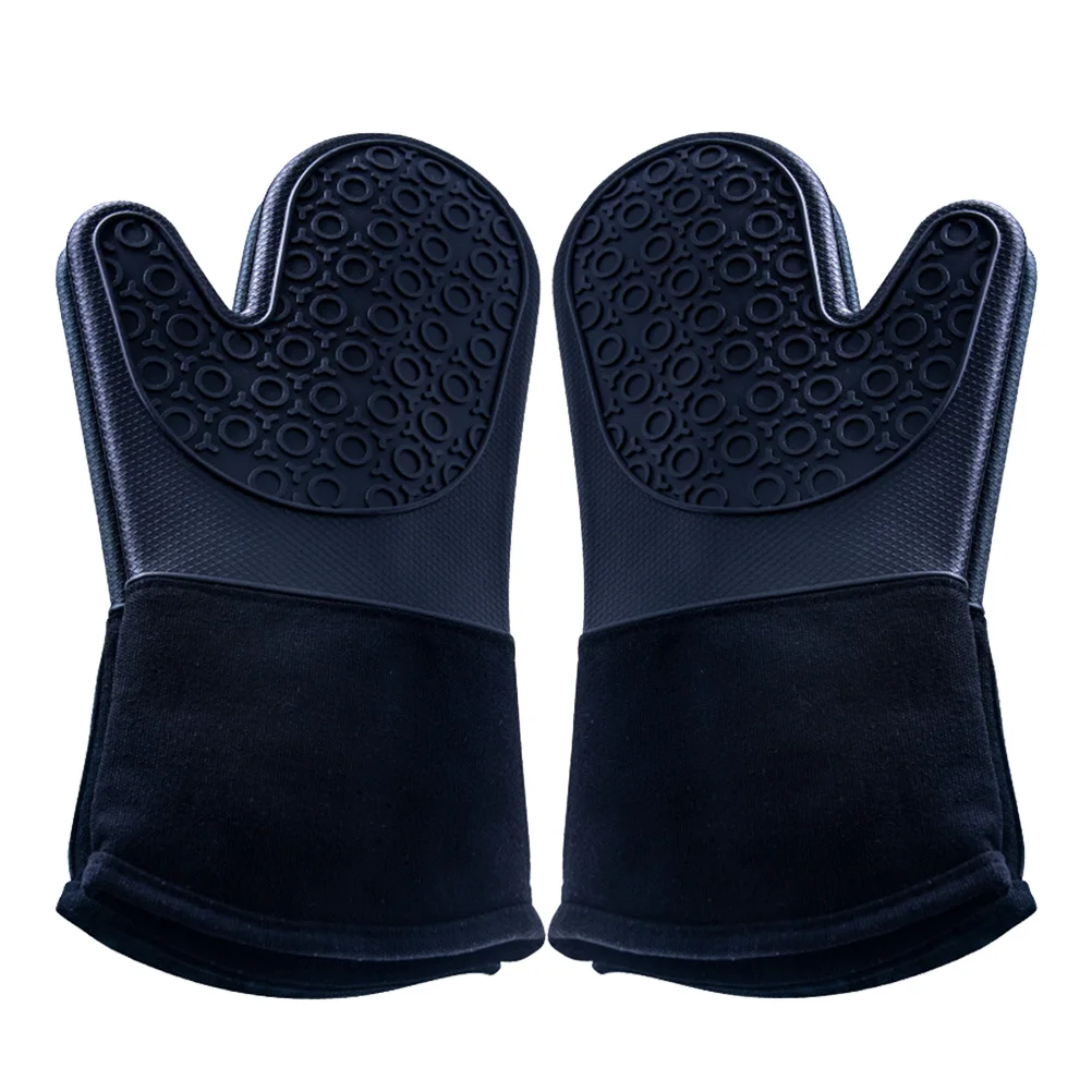 

2PCS Heat Insulation Gloves Kitchen Silicone Oven Mitts Black Textured Palm Non Slip Oven Mitts Heat Resistant Cooking Glove