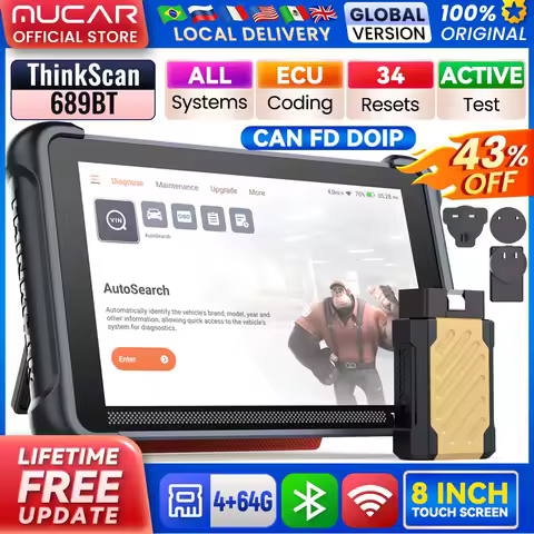 THINKCAR THINKSCAN 689BT Car OBD2 Diagnostic Tool DoIP CAN FD All System 34 Reset ECU Coding Bi-Directional Control Scan Tool