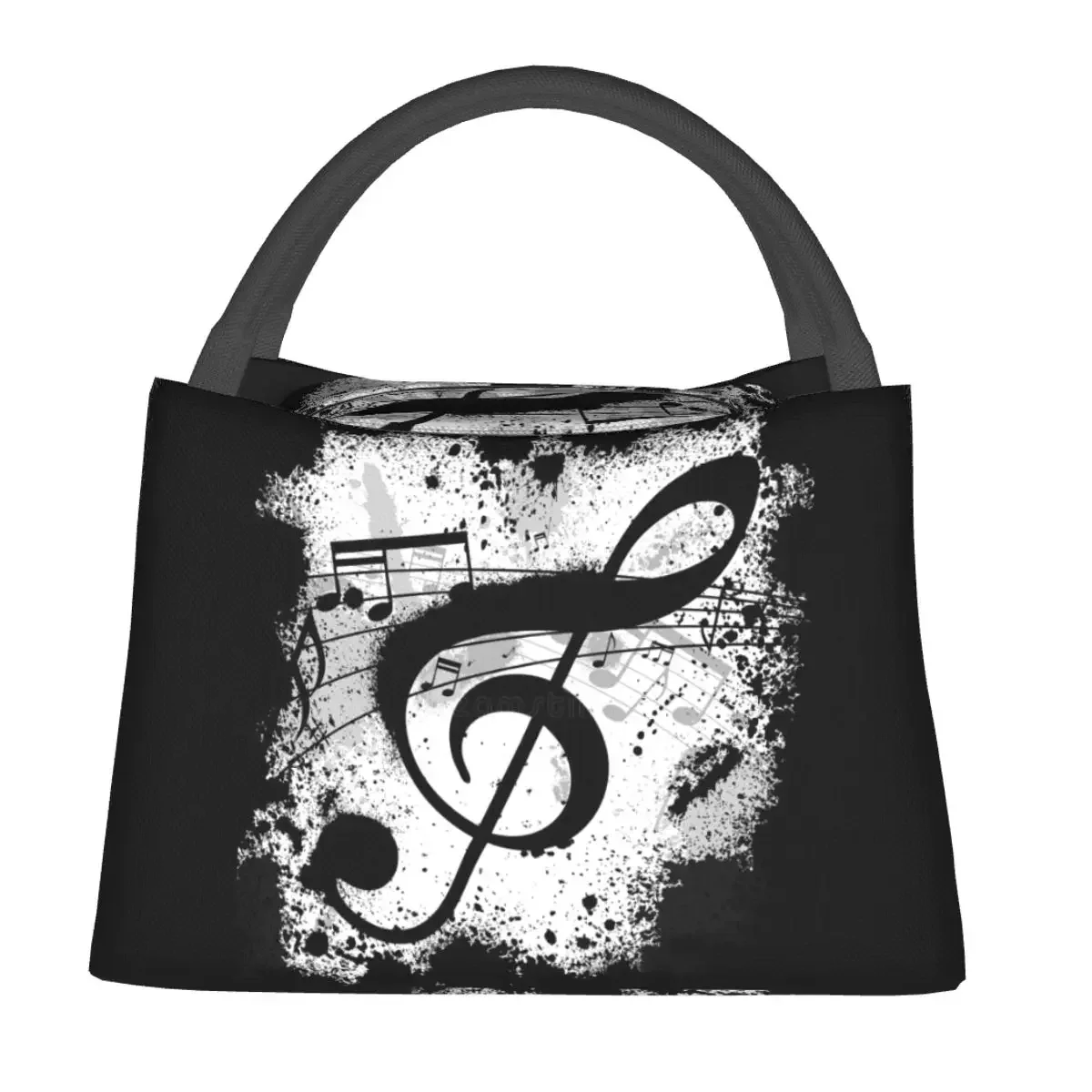 

Music Note Lunch Bag Ink Stain Graffiti Leisure Lunch Box Travel Convenient Thermal Tote Handbags Print Cooler Bag