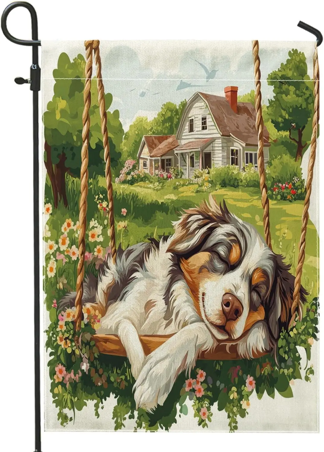 Spring Australian Shepherd Dog Garden Flags 12x18 Inch Double Sided for Outside, Farmhouse Swing Puppy Pattern Standard Canv ZZM