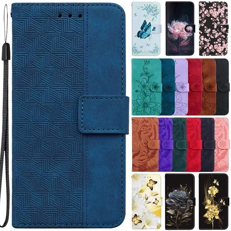 OPPOA98 Etui for Oppo A98 5G Case for Oppo A78 4G OPPO A 78 Cases Magnetic Geometric Textile Pattern Wallet Leather Strap Cover