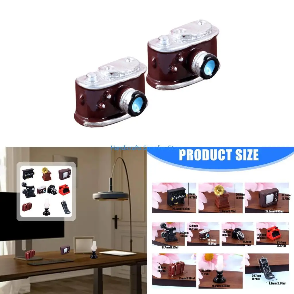 R1WA 2Pcs Dollhouses Accessories Decors Miniature Retro Home Appliances Ornaments Simulated Furniture Models for Pretend Play
