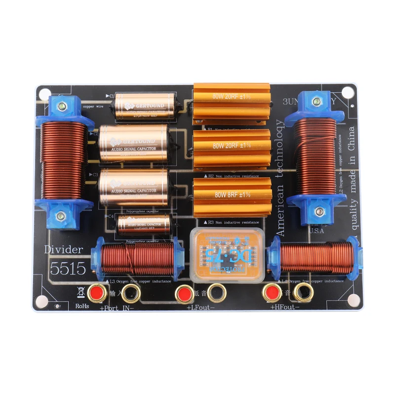 

5515 Crossover Network 2-Way Audio Metal Speaker Treble & Bass Frequency Divider Distortion-Free for Audio 12-15