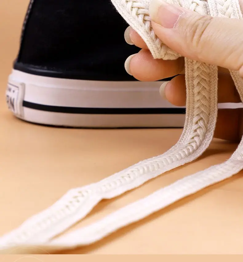 Flache Weizenkolben-Schnürsenkel für Sneaker, gedrehte Zöpfe, Marshmallow-farbene, bunte Schnürsenkel, Baumwoll-Canvas, strukturiertes Gewebe, klassische Schuhbänder – Detail 9