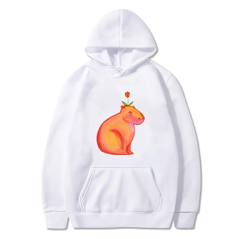 Tulip Capybara Hoodies Cartoon Sunflower Capybara Graphic Print Unisex Sweatshirt Autumn Harajuku Fashion Casual Women's Hoody