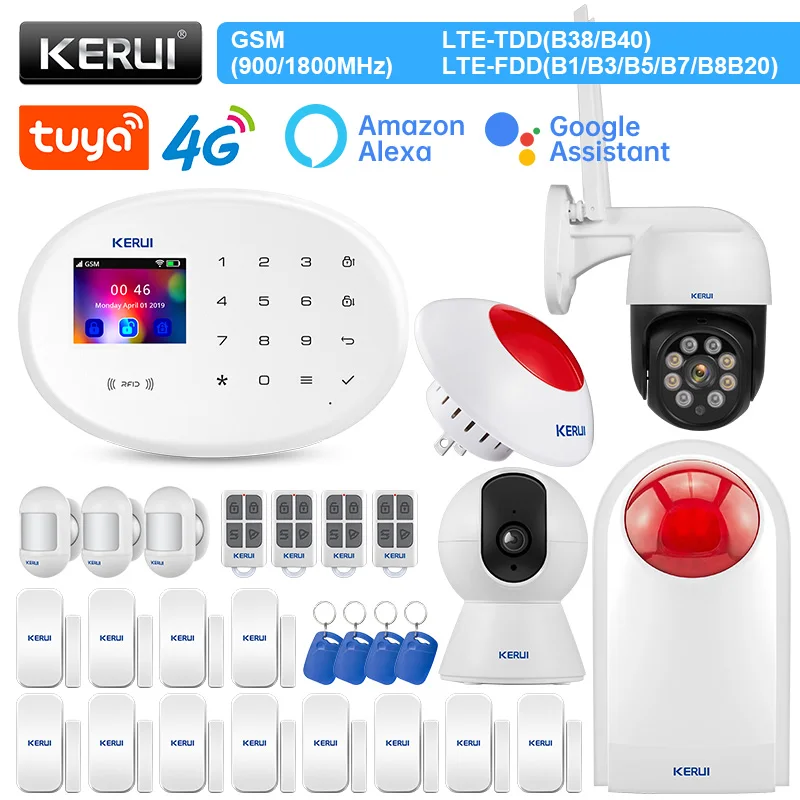 KERUI W204 Alarm System 4G WIFI GSM Alarm Wireless Tuya Smart Alexa Motion Sensor Detector Internal Siren RFID Card Door Sensor