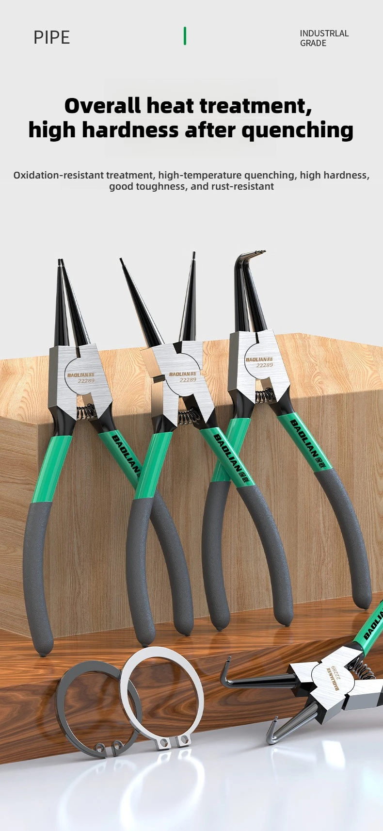 BAOLIAN 7'' Seegeringzangen-Set, Langschnabelzangen, gerade und gebogene Zangen, Innen- und Außenseegering-Entferner für Sicherungsringe – Detail 5