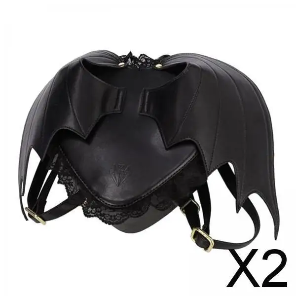 

2xЧерный рюкзак с крыльями летучей мыши, готический панк, кружевная сумка на плечо с крыльями, кожаный рюкзак