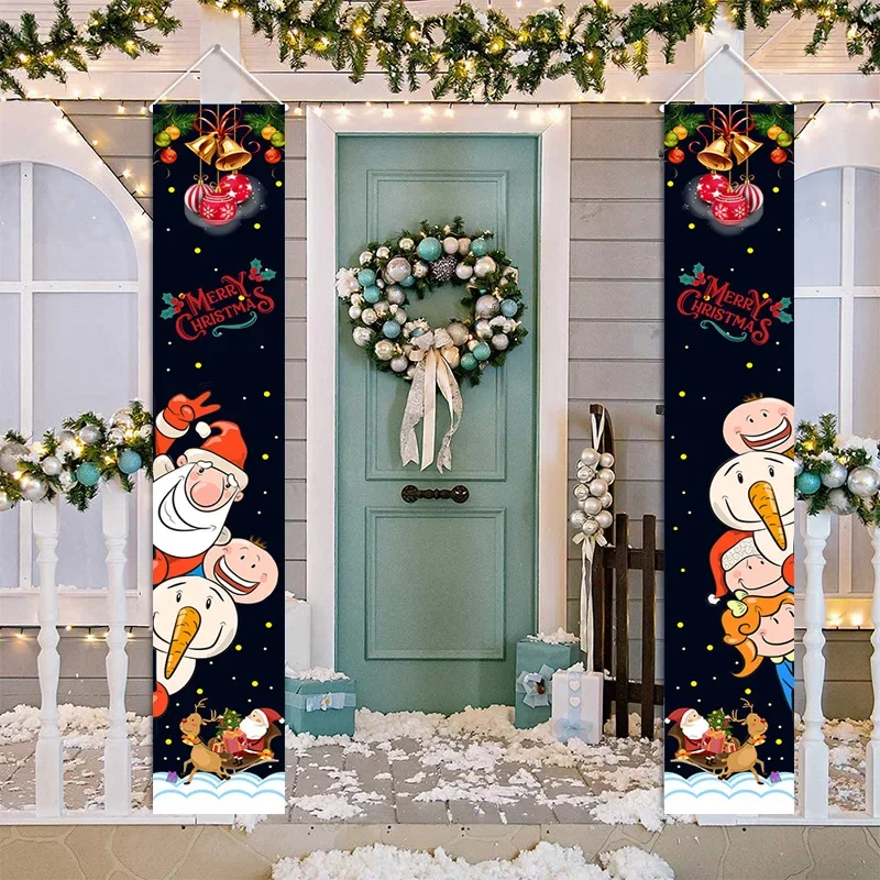 

180x30CM Christmas Door Decor Supplies Xmas Porch Banner Santa Claus Snowman Cartoon Pattern for Home Outdoor Xmas Supplies