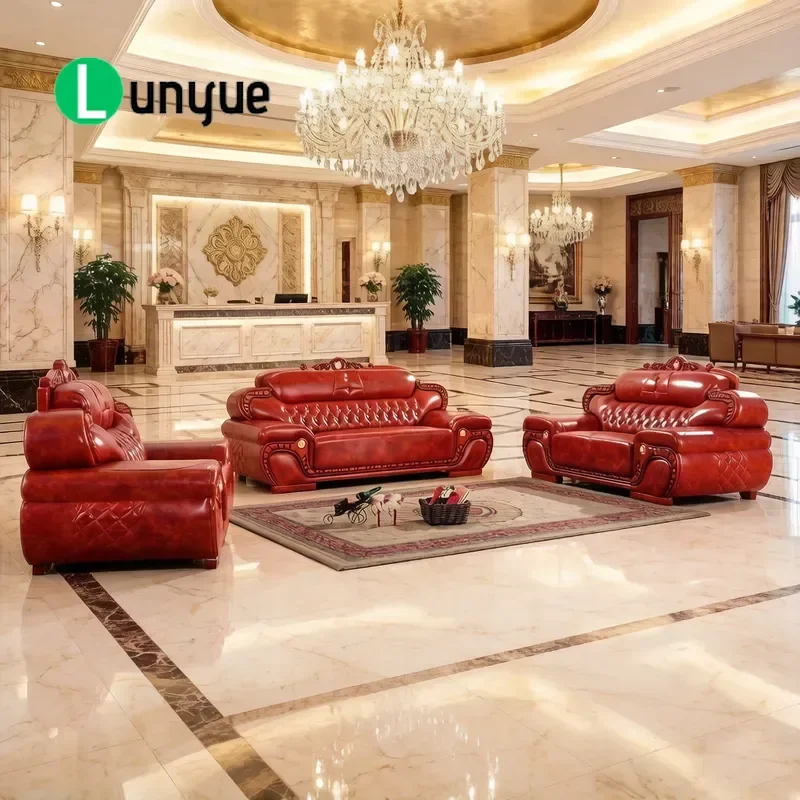 European Retro Leather Sofa Solid Wood Frame First Layer Cowhide Luxury Living Room Furniture for American Villa Large