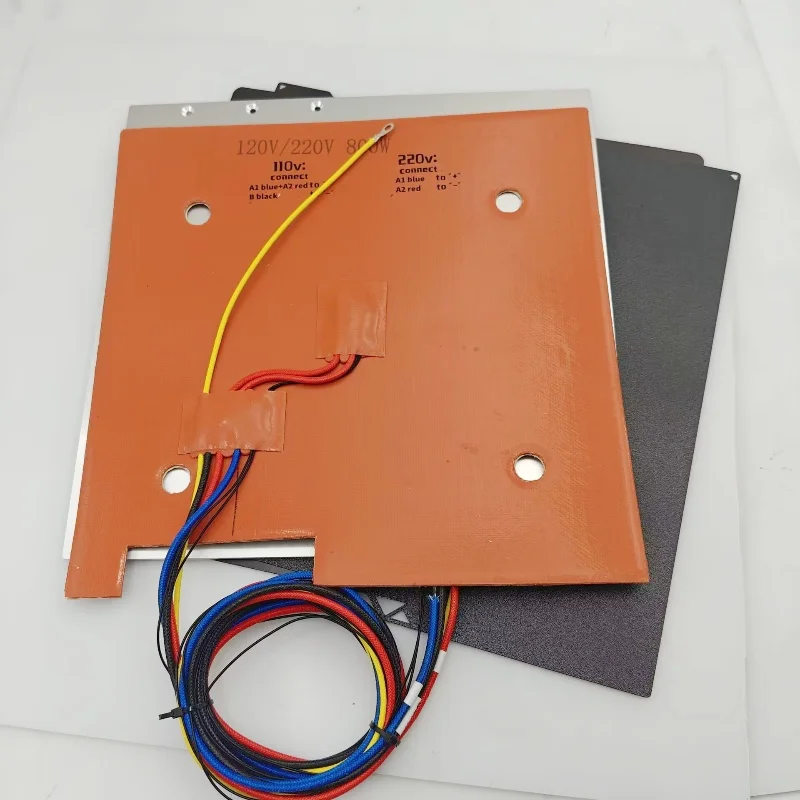 Funssor Anycubic Kobra3 Printer 3D 3Mm Aluminium Aloi CNC Pelat Pembuatan Tempat Tidur Panas AC 120/220V 800W Kit Peningkatan Bantalan Pemanas Silikon