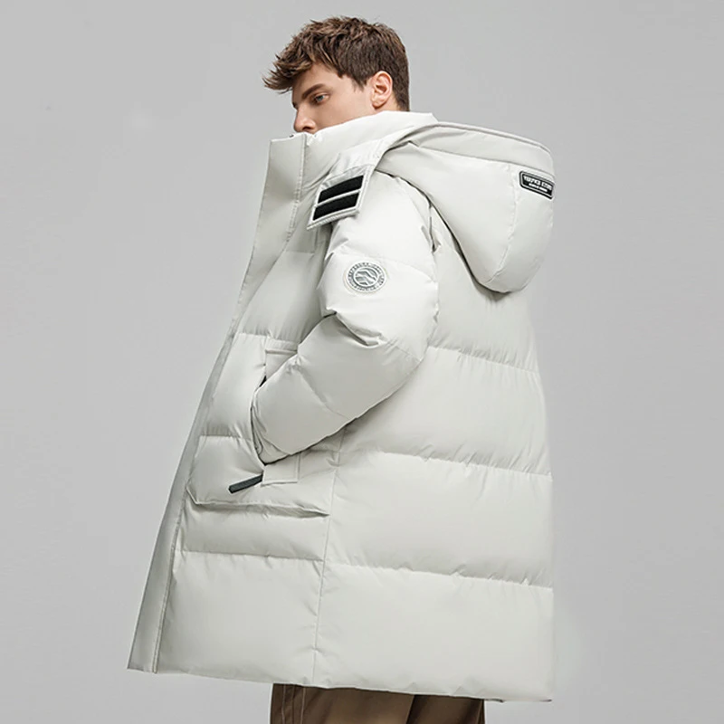 Men's Mid Length Down Jacket 2023 Winter New Thickened and Simple Fashion Outdoor Warm Jacket