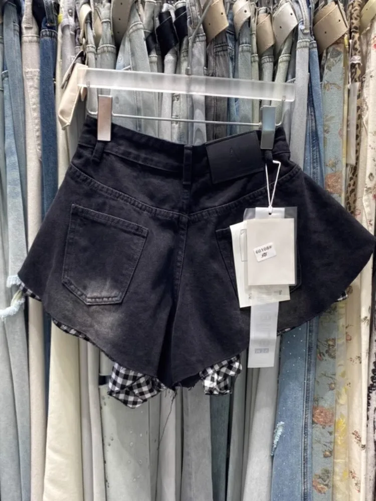 

Summer 2026 High Waist Wide Leg Denim Shorts Personalized Sweet Spicy Lace Hem Design Washed White Side Slit Casual Jeans