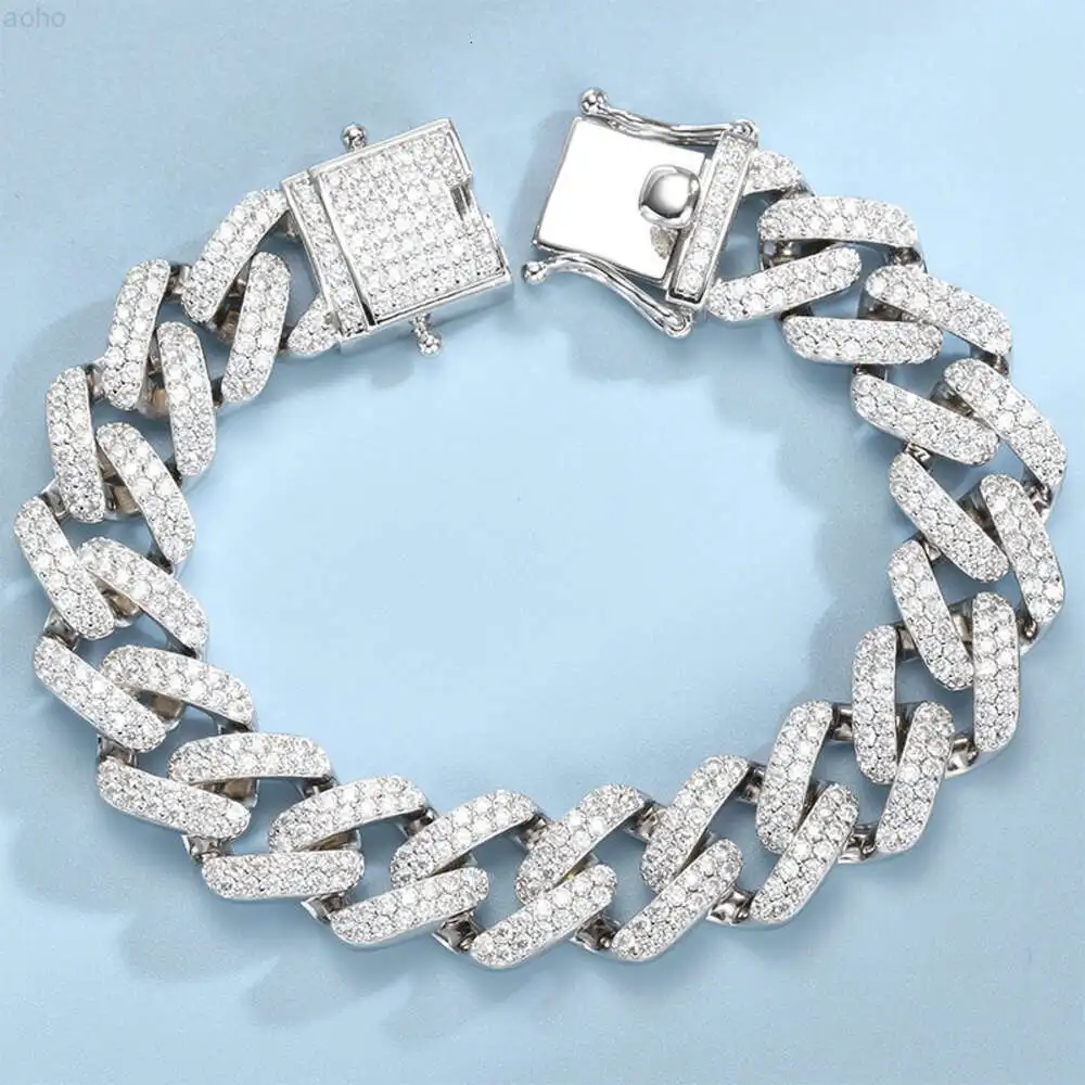 

Selling 14mm Cuban Link Bracelet Iced Out Miami Gold Plated Hip Hop Full Moissanite Prong Diamond Bracelet for Men Women