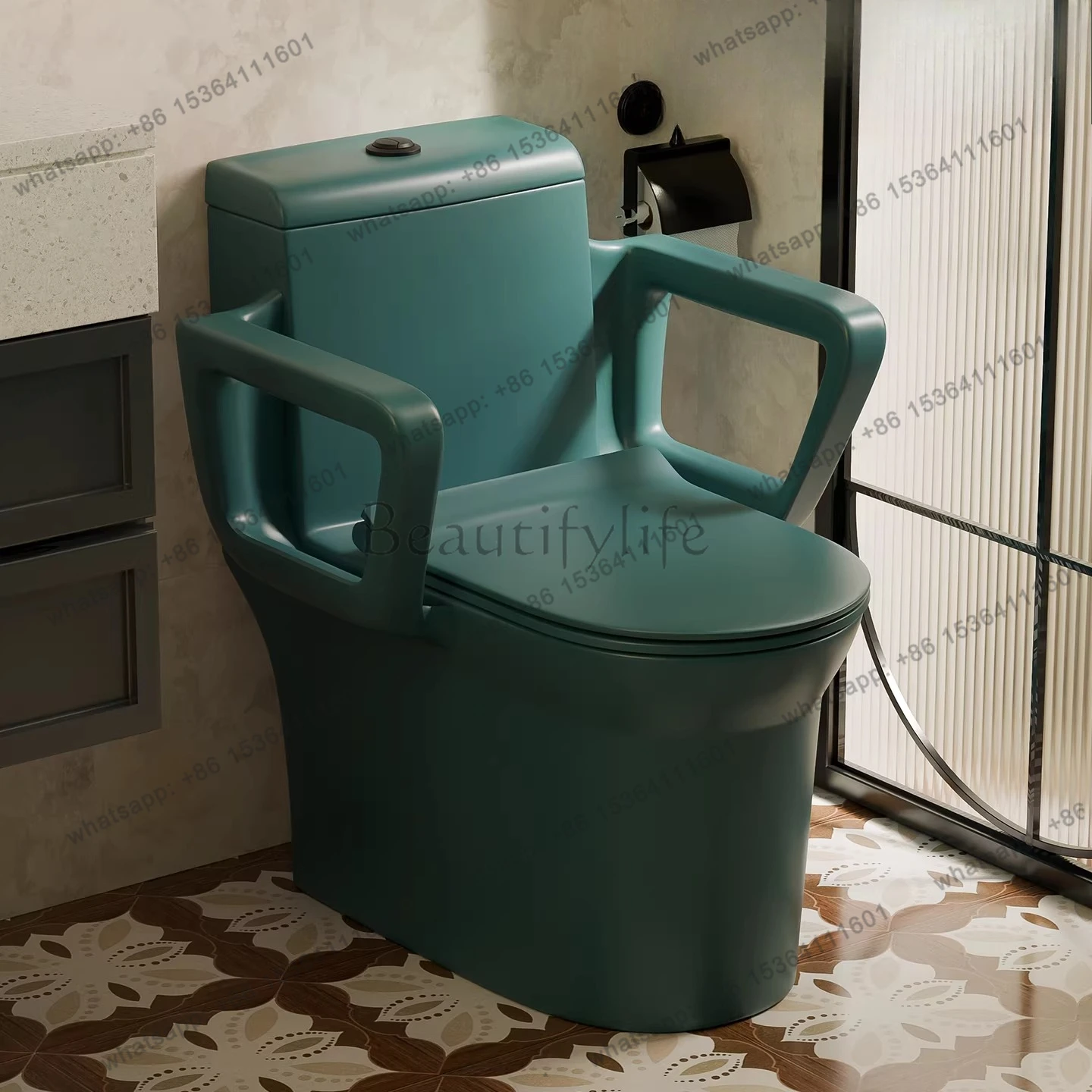 American dark green armrest toilet household bathroom with armrest siphon toilet