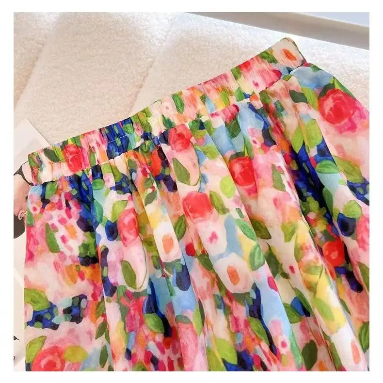 New Chinese Style Oil Painting Style Prints to Make Women Slim 2025 Summer Versatile High Waist Mid-length A-line Skirt