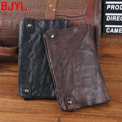 Vintage Goatskin Catwalk Wallets Men's Leather Long Snap Wallet Men Card Holder Clutch Bag Purses Sheepskin Leather Male Zipper