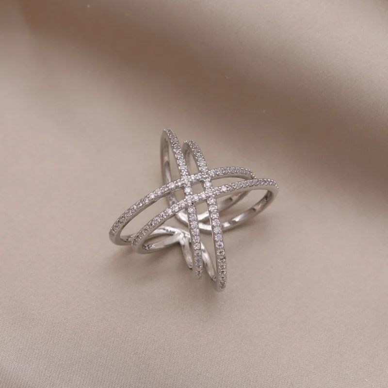 French new fashion says 16K gold plated with zircon multi-layer cross opening ring elegant women\'s evening party accessory