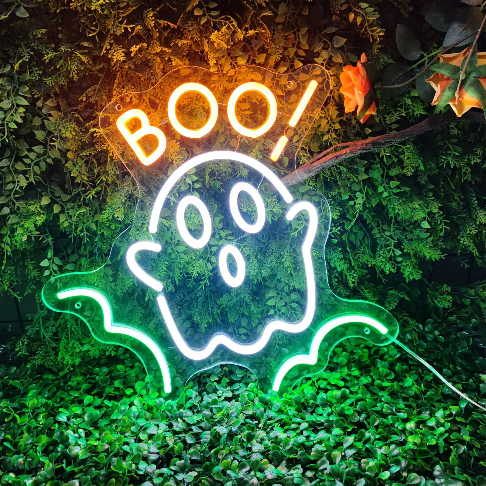 

Halloween Ghost BOO Neon Signs for Wall Decor Led Neon Lights Signs with Dimmable BOO! Neon Signs Room Decor Festival Neon Sign