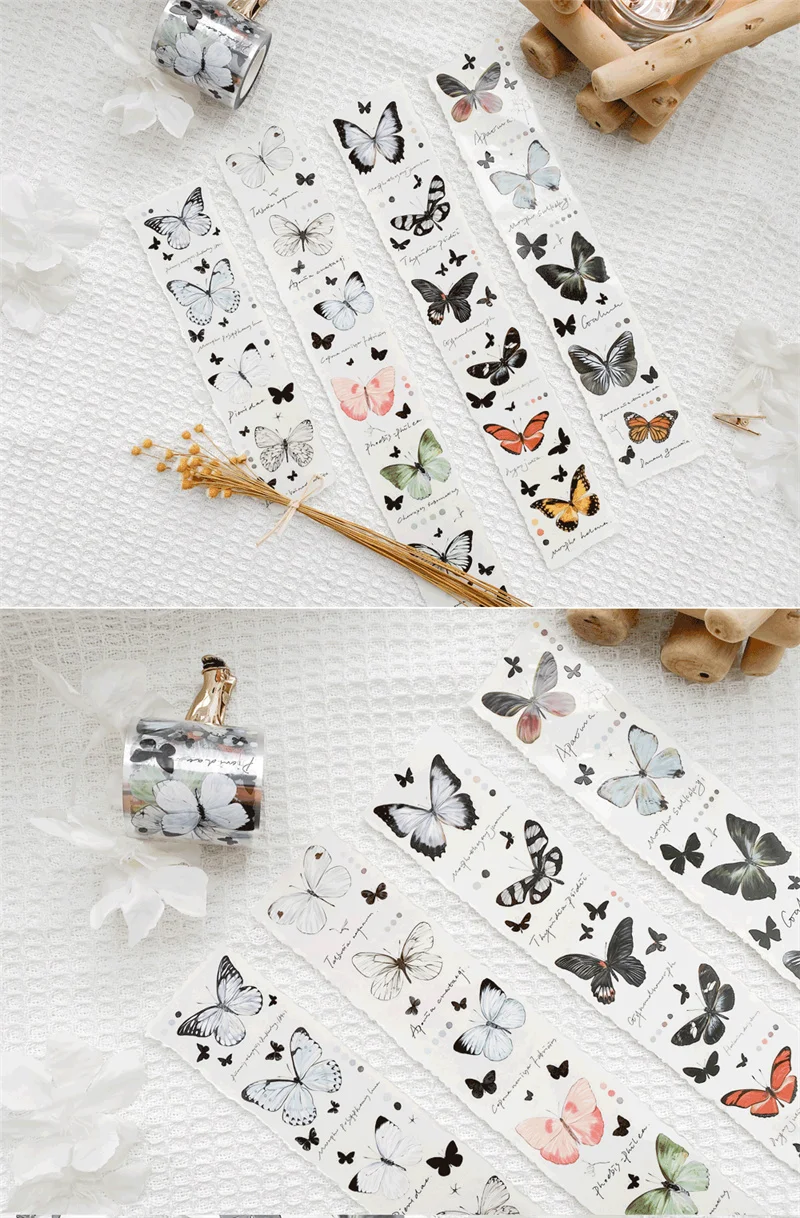 4.5cm Wide Glossy PET Tape  AyuH Vintage Butterfly Scrapbooking Supply Journals Notebook Decorative Sticker Masking Tapes