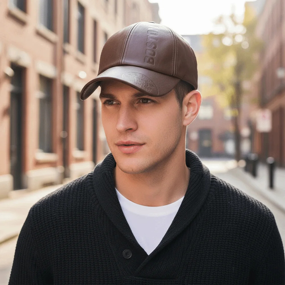Vintage Boston New York 1985 Embossed Faux Leather Baseball Cap Adjustable Casual Dad Hat Baseball Hats Women Men