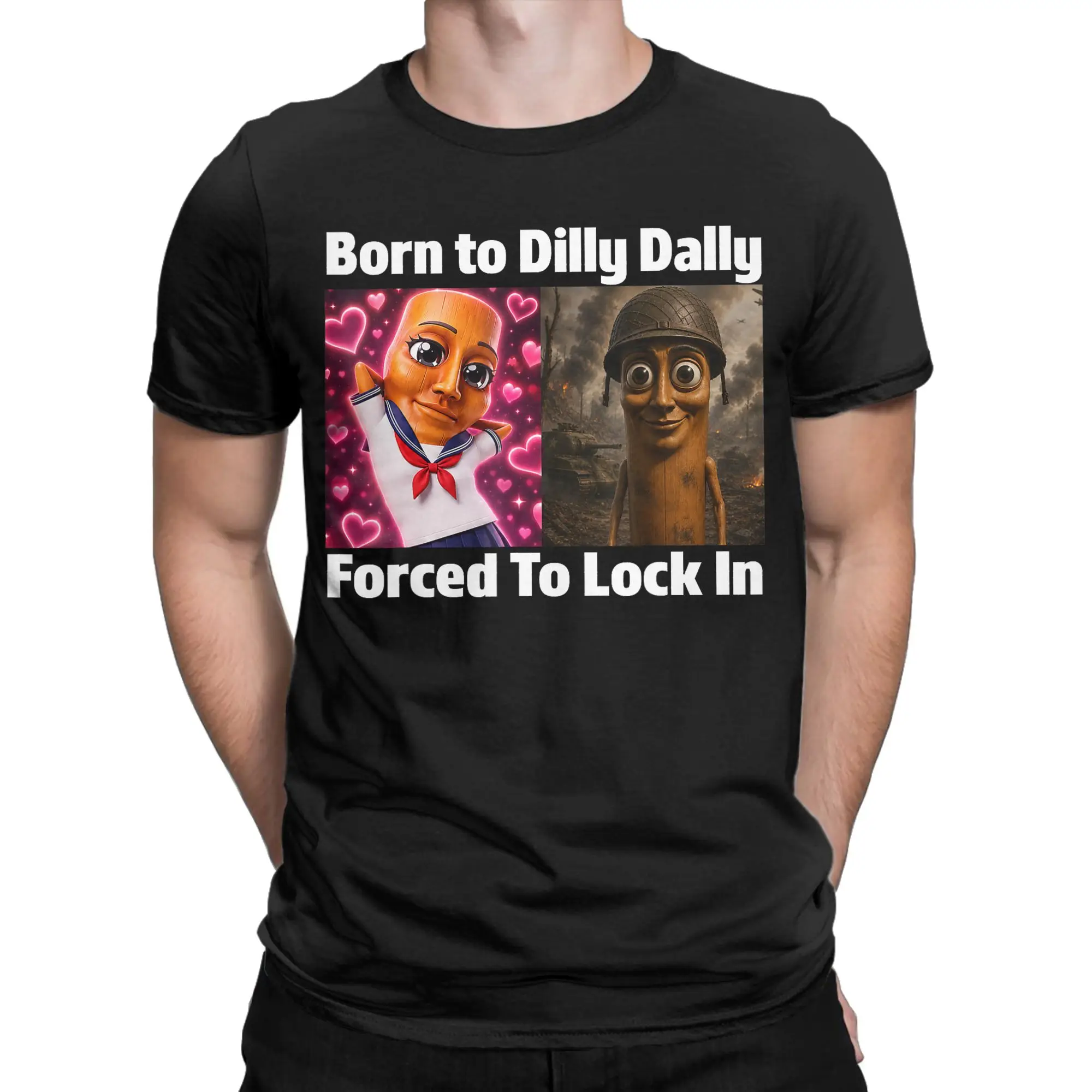 Born to Dilly Dally Forced to Lock in Tung Tung Sahur Meme T Shirt Men's  Pure Cotton T-Shirts Tee Shirt Short Sleeve Clothing