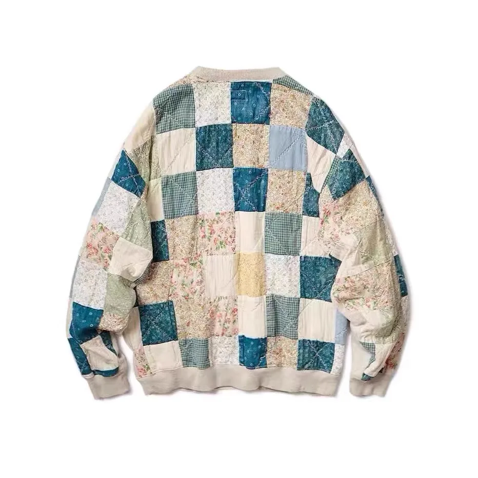 خمر عودة المرقعة الأزهار النسيج هيراتا الرجال والنساء كنزة قطيفة ريترو بأكمام طويلة تي شيرت غير رأس المال