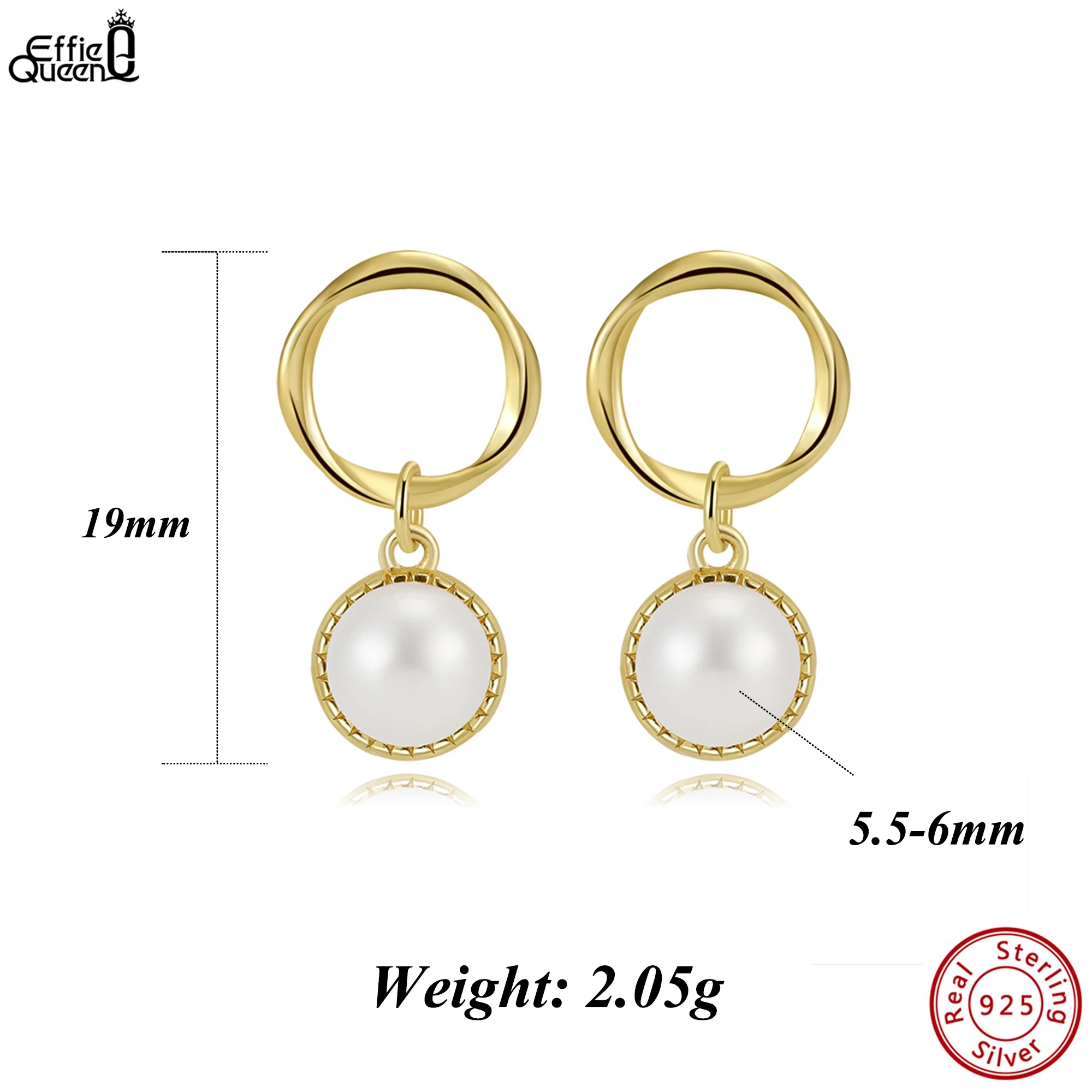 

Effie Queen 925 Sterling Silver Natural 5.5-6mm Freshwater Pearl Dangle Earrings Vintage Design Women Ear Jewelry Gift GPE121