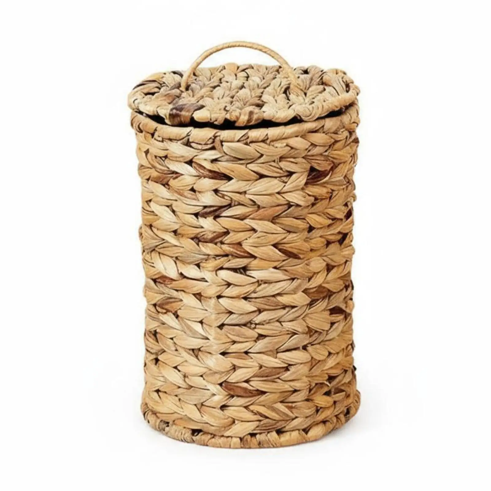 Woven Water Hyacinth Trash Basket Handcrafted Waste Bin Organizer with Lid for Bedroom Dressing Room