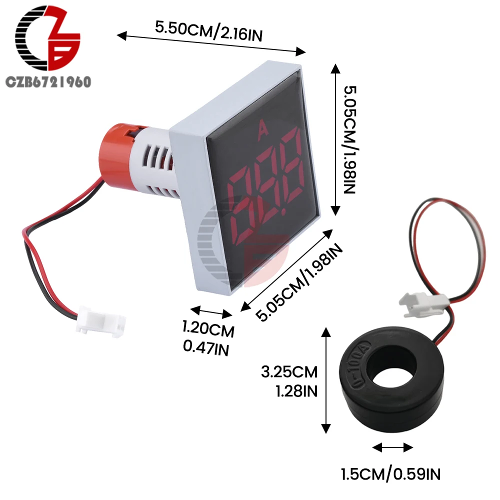 Wyświetlacz LED AC Amperomierz Woltomierz Amp Volt Tester prądu Sygnał mocy Indyator światła Amperomierz Częstotliwość Miernik napięcia 0-100A