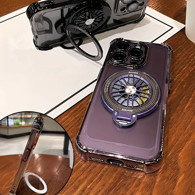 Luksusowy magnetyczny 360 °   Obrotowe etui na telefon z uchwytem do iPhone 17 16 15 Pro Max 14 Plus 13 12 11 17 Air Plating Clear Bumper Cover