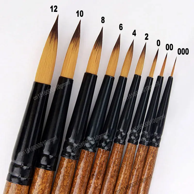 #2 #4 #6 #8 #10 #12 Nylon Hair Art Painting Brush Pen Flat & Fine Line Round Tip For Artist Acrylic Oil Watercolor Drawing