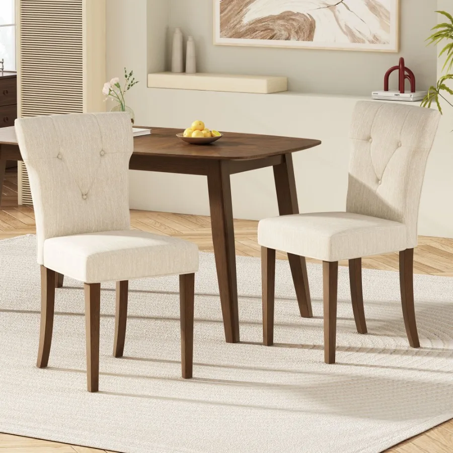 

Dining Chairs Set of 2 Upholstered Kitchen Dining Room Chairs Cream