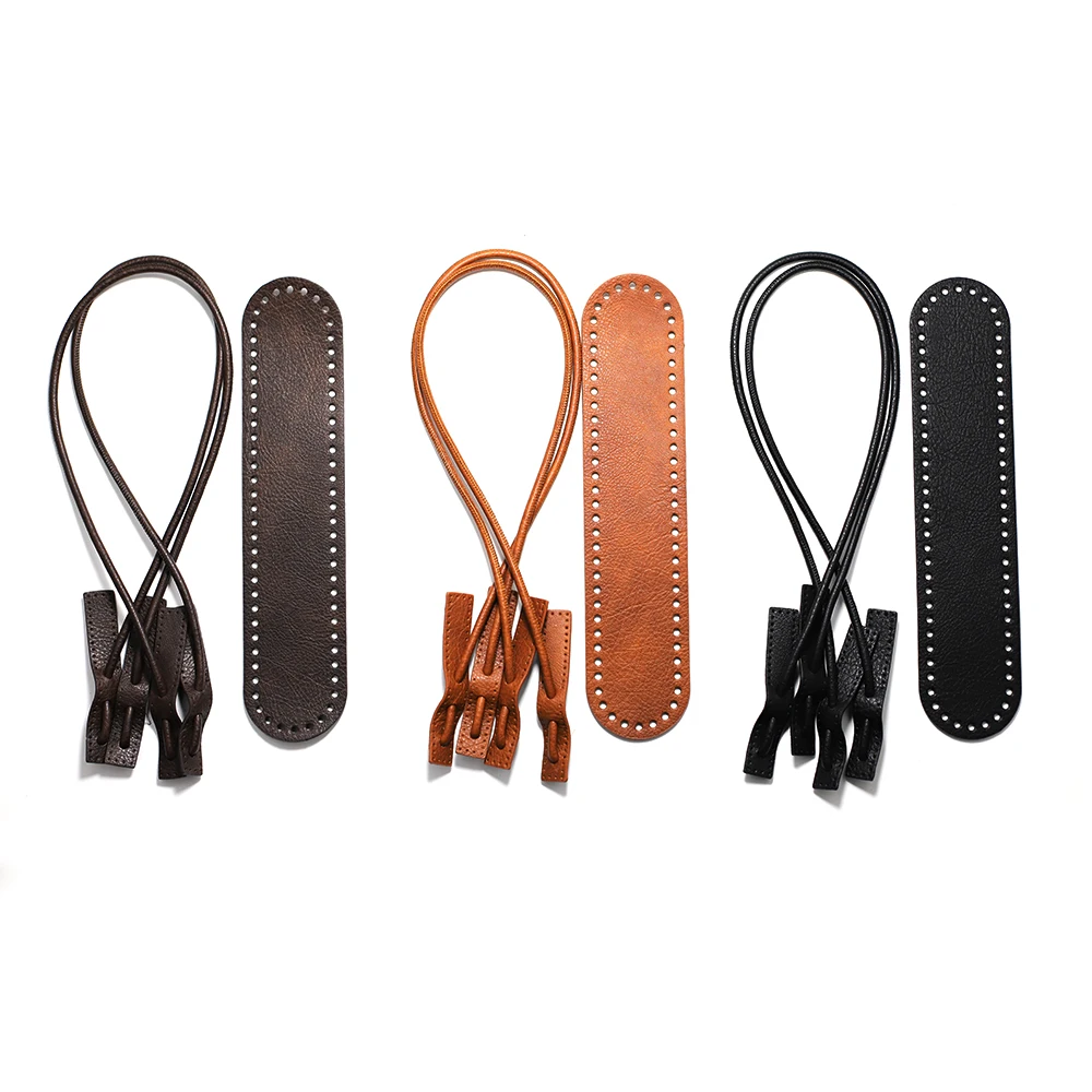 Leather Bag Strap Handmade Handbag Woven Material Set DIY Knitting Bags Bottom Shoulder Underarm Bag Crochet Accessories Brown