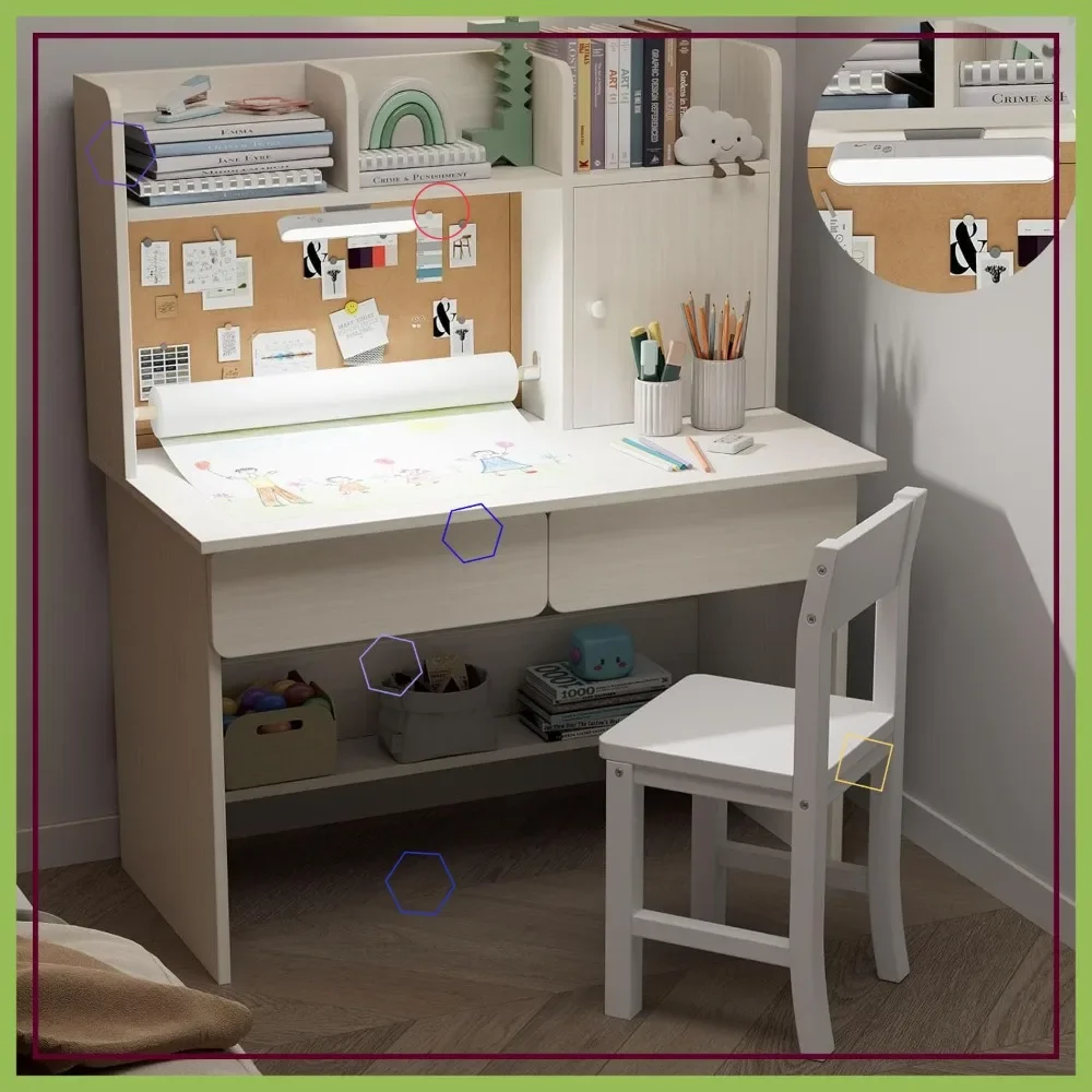 

Белый детский комплект: стол и стул с подсветкой, держателем для рулонов бумаги, ящиками и полками для спальни мальчиков и девочек