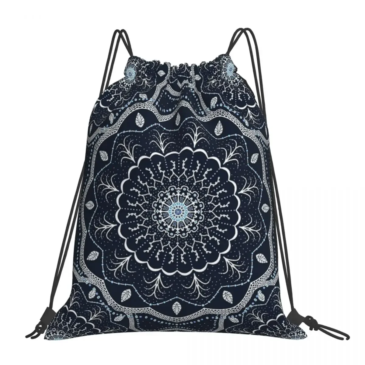 Black White Blue Mandala Backpacks Portable Drawstring Bags Drawstring Bundle Pocket Sports Bag Book Bags For Man Woman School