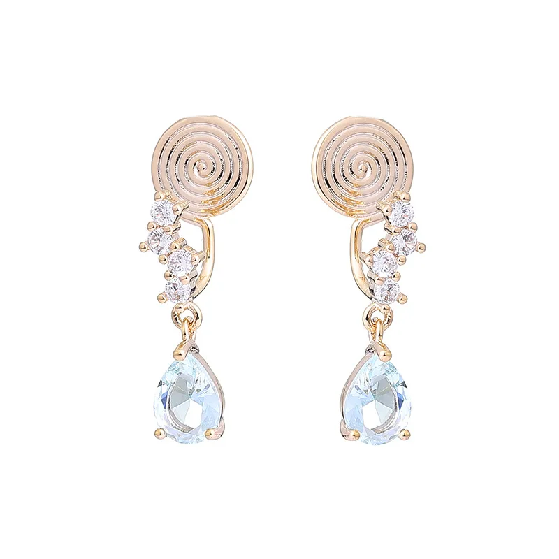 New Sweet Blue Water Drops Zircon Earrings Mosquito Incense Plate Ear Clips Earrings Without Ear Holes Earrings Gift Whole