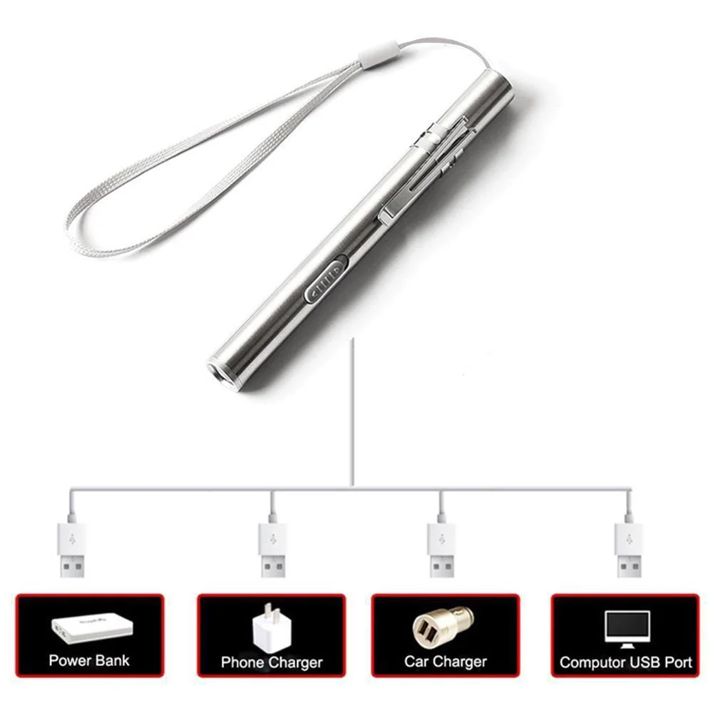 1PC Mini LED Taschenlampe USB Aufladbare Taschenlampe Licht Tragbare Helle Camping Wandern Notfall Licht