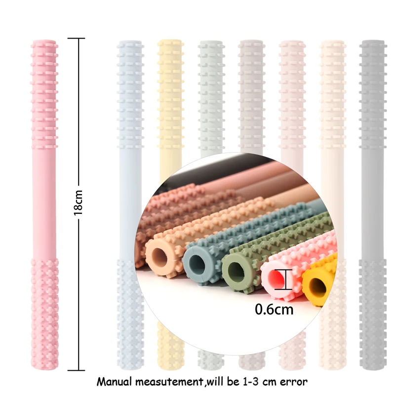1 szt. Zabawka dla dziecka silikonowa słomka trzonowa gryzak dla dziecka ze szczoteczką zabawki ząbkujące dla dzieci molowy silikonowy uchwyt zabawka do żucia