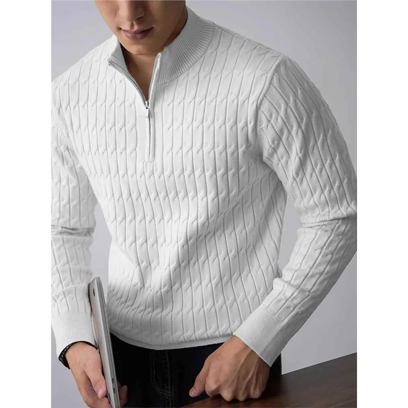 

Мужской повседневный вязаный свитер с высоким воротником, приталенный крой, теплый, на пуговицах, с цветочным узором, универсальный трикотаж на все сезоны